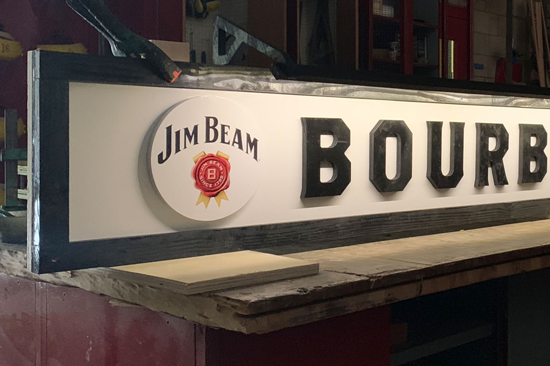 Detail of Bourbon Bar lit signage