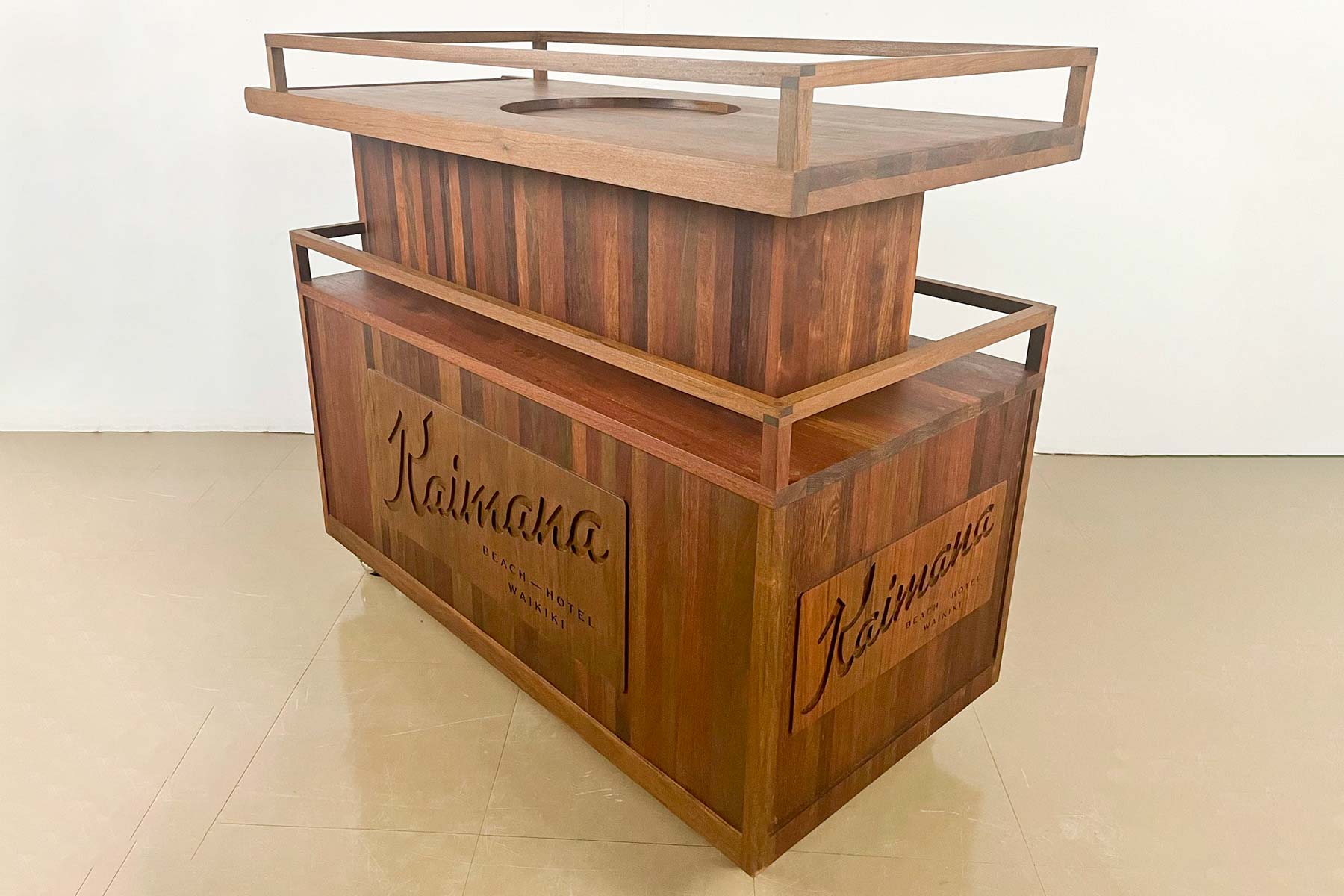 Champagne carts with CNC signage for Kaimana Beach Hotel